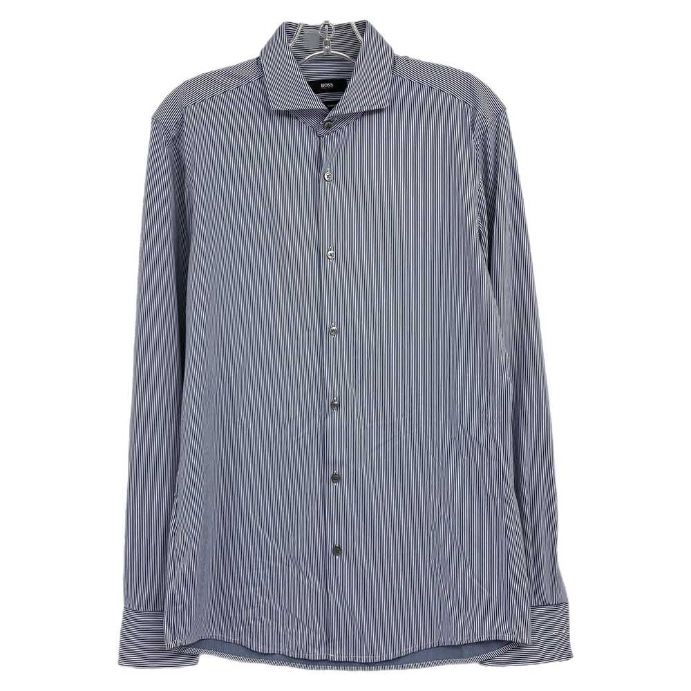 Hugo Boss Blue White Striped Slim Fit Button-Up Shirt | Size S